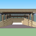 Modern Covered Entrance Portico With Stone Columns And Glass Walls Design