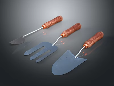 Essential 3 Piece Household Garden Tools With Wooden Handles And Metal Blades 3d model