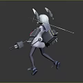 Game Movie Character With Silver Hair Red Eyes White Dress Pink Tie And Mechanical Devices
