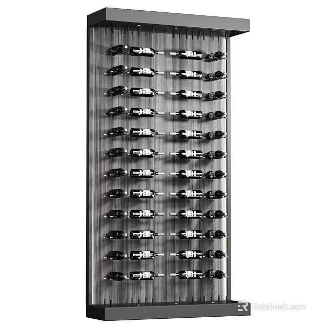 Elegant Modern Wall Mounted Wine Rack With Neatly Arranged Wine Bottles 3d model 