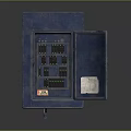 Blue Metal Control Cabinet With Open Door Black Modules Colored Buttons And Paper Sticker