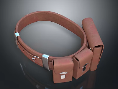 Durable Brown Leather Utility Belt With Two Functional Pockets for Everyday Use 3d model