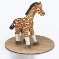 Stuffed Giraffe Doll With Black Mane Brown Yellow Spots White Legs On Wooden Round Base