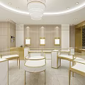 Elegant Luxury Jewelry Store Interior With Glass Display Cases And Chandelier Lighting