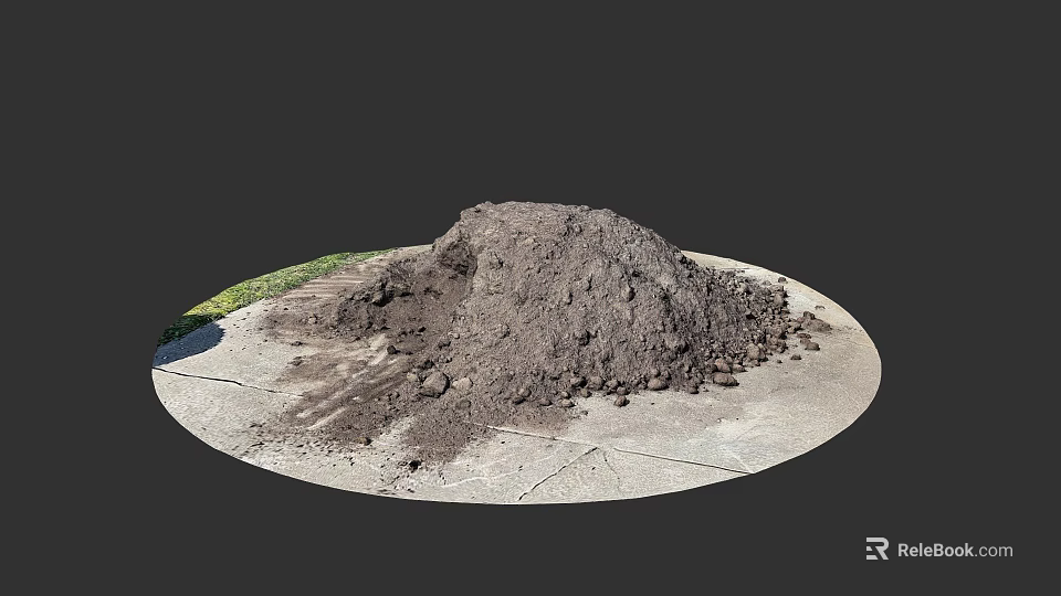 Large Loose Dirt Pile On Concrete Ground With Small Grass Patch 3d model