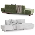 Upholstered Three Seater Sofa In Green And Gray With Throw Blanket Pillows And Wooden Base