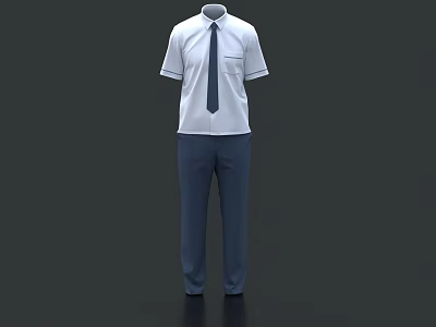 Men's Formal Clothing White Short Sleeve Shirt With Blue Tie And Trousers 3d model