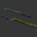 Three Tree Branches Covered With Green Moss On White Background