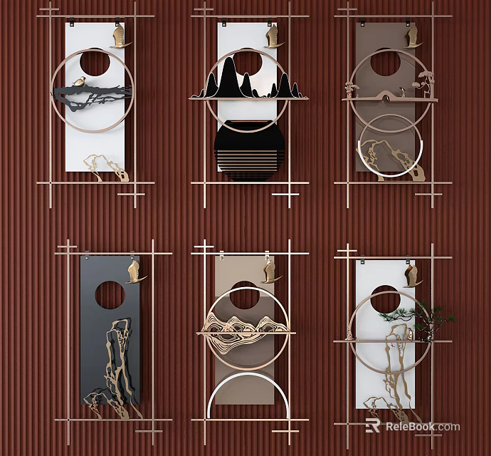 Modern Circular Frame Wall Decor With Natural Elements And Brown Background 3d model