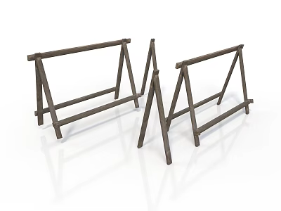 Two Sturdy Wooden A Frame Supports With Cross Bars And Stable Base 3d model