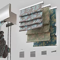 Elegant Roman Blinds In Blue Green Brown Fabric With Stylish Floral Patterns