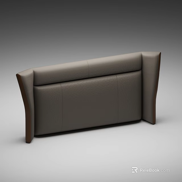 Double Bed Headboard With Gray Leather Upholstery And Wooden Frame 3d model 
