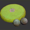 Yellow Flying Disc With Cartoon Design And Two Gray Balls