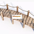 Curved Wooden Bridge With Rope Railings And Wooden Planks Support Posts