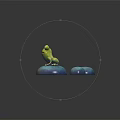 Adorable Green Cartoon Frog Sitting On Blue Round Stone With Water Ripples And Small Stones