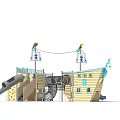 Pirate Ship Themed Wooden Garden Play Structure With Slide Net Tunnel Flags And Bird Decorations