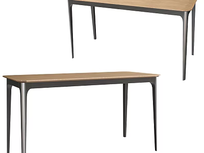 Modern Minimalist Dining Table With Natural Wooden Top And Slim Black Metal Legs 3d model