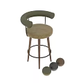 Modern Bar Stool With Wooden Legs Round Upholstered Seat And Metal Armrests