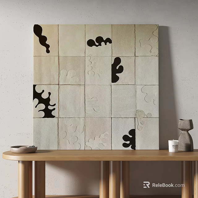 Abstract Wall Art With Tiled Panels And Black White Patterns In Interior 3d model