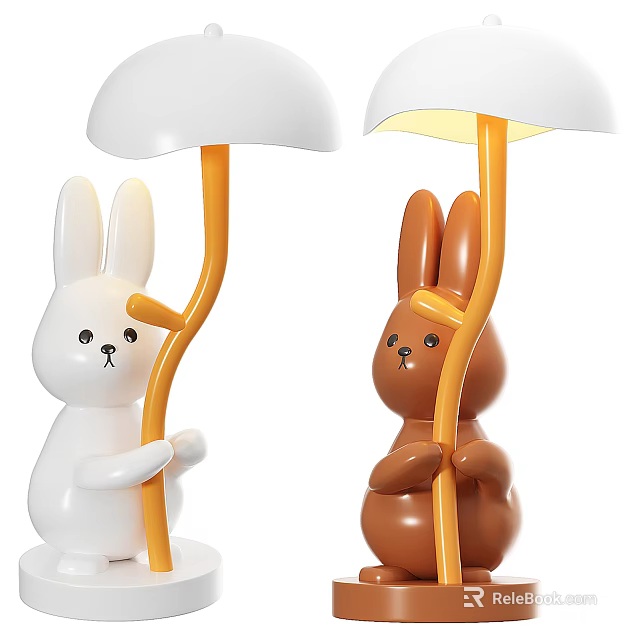 Cute Rabbit Shaped Table Lamp With White Brown Body Orange Stand And Yellow Light 3d model 