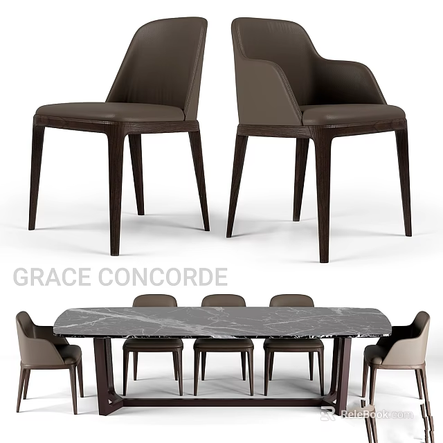 Modern Elegant Dining Table And Chairs Set With Marble Top For Contemporary Spaces 3d model 