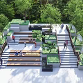Outdoor Stairs With Greenery Trees And People Walking In Public Space