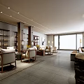 Elegant Modern Chinese Teahouse Interior With Bookshelves Wooden Tables Pendant Lights And Natural Light