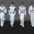 Women Models Walking The Runway In Modern White Outfits With Blue Details