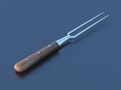 Classic Kitchen Cutlery Set With Wooden Handle Three Tines And Metal Rivets 3d model