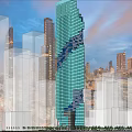 Modern Skyscraper With Glass Facade In Urban Skyline Evening View