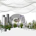 Elegant Wedding Decorations With String Lights Floral Arch And Reflective Floor
