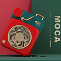 Vintage Style Small Speakers in Multiple Colors with Retro Design and Green Plants