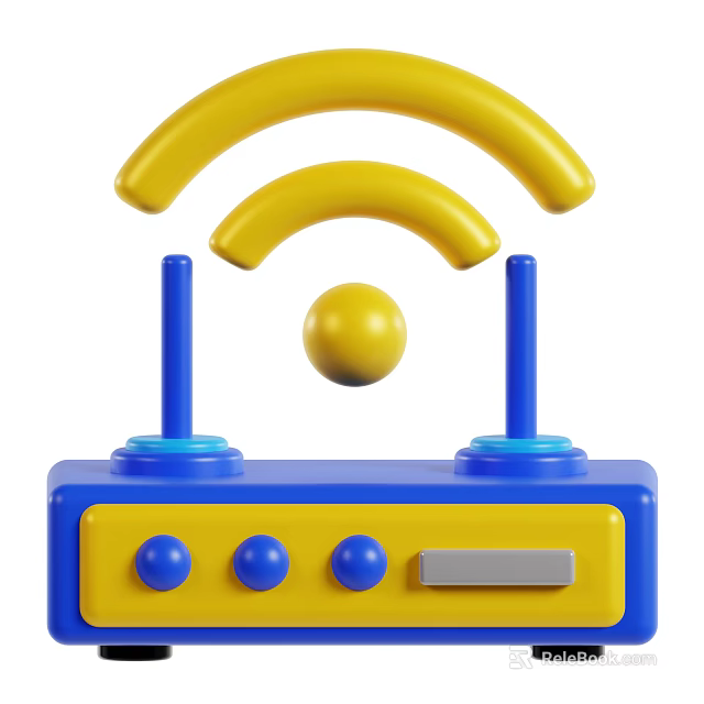 Smart Machine With Wi-Fi Signal Antennas Yellow Sphere And Blue Buttons 3d model 