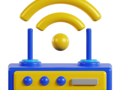 Smart Machine With Wi-Fi Signal Antennas Yellow Sphere And Blue Buttons 3d model