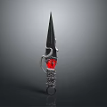 Ornate Dagger With Black Blade Silver Hilt Red Gemstone And Chain Decoration
