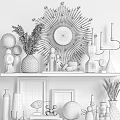 Decorative Ornament Set With Sunburst Mirror Dried Flowers Vase Figurines Hourglass For Home Shelf Decoration