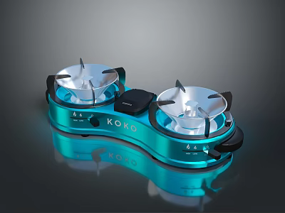 Blue KOKO Two Burner Gas Stove With Black Knobs And Control Panel 3d model