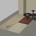 Square Rug In Beige And Brown Patchwork With Black Side Tables And Metallic Accessory 3d model