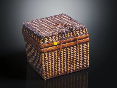 Woven Square Storage Basket With Lid Handle And Checkered Pattern For Home Essentials 3d model