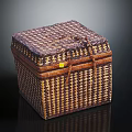 Woven Square Storage Basket With Lid Handle And Checkered Pattern For Home Essentials 3d model