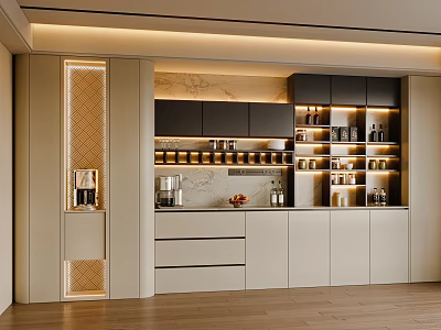 Modern Kitchen Sideboard Design With LED Lighting And Storage Cabinets 3d model