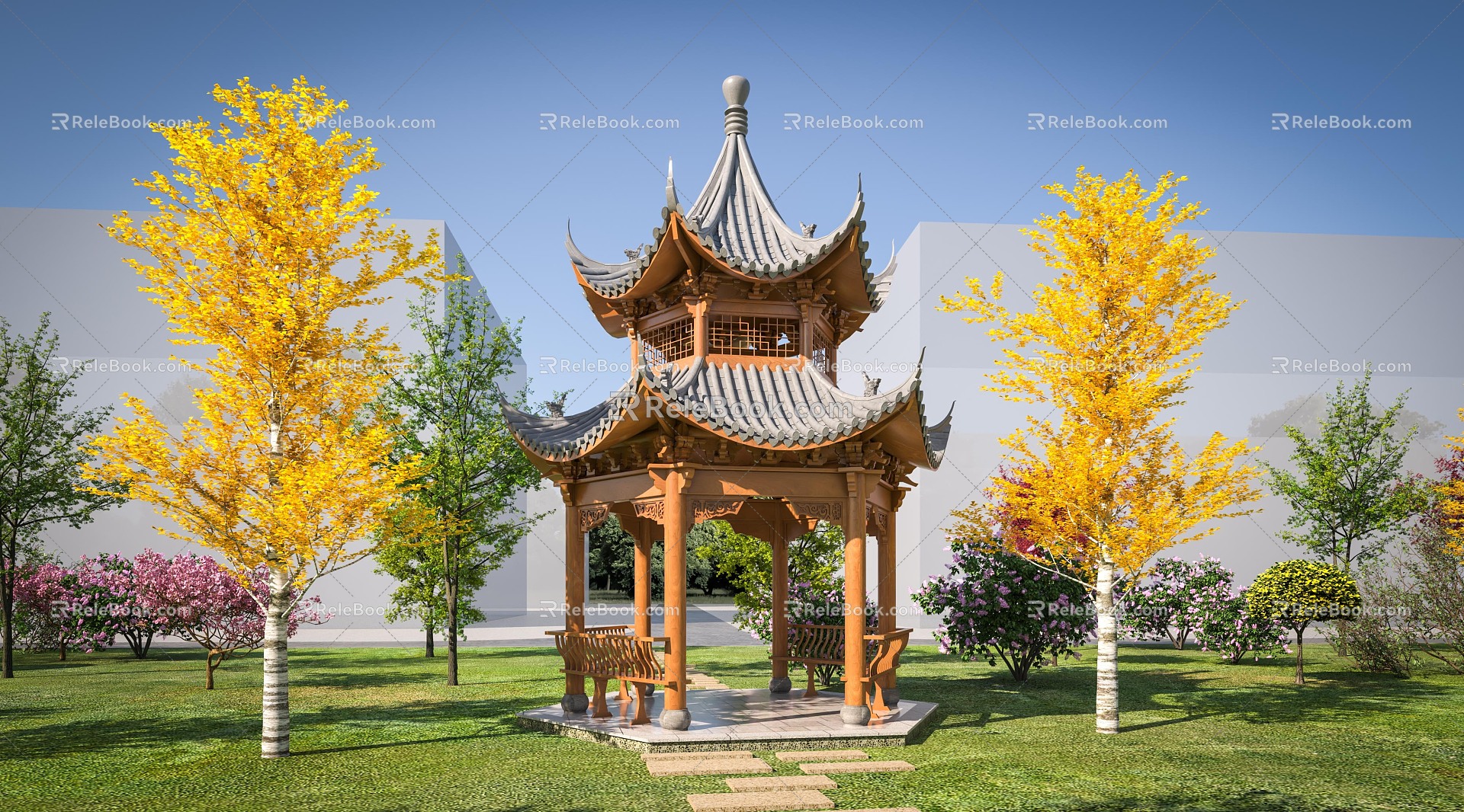 Chinese style pavilion double-layer corner pavilion 3d model