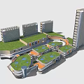 Modern Commercial Complex With Green Roofs Open Plaza And Multiple Buildings