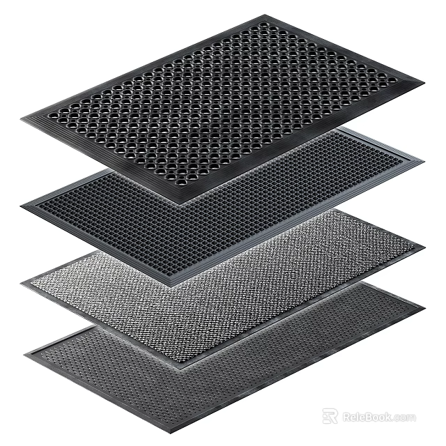Stacked Textured Grid Floor Mats With Different Hole Patterns And Designs 3d model 