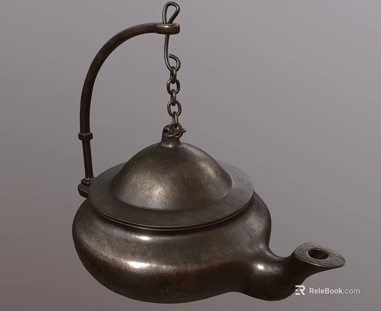 Vintage Bronze Ornament Decor Set with Hanging Teapot Shape Chain and Stand Design 3d model 