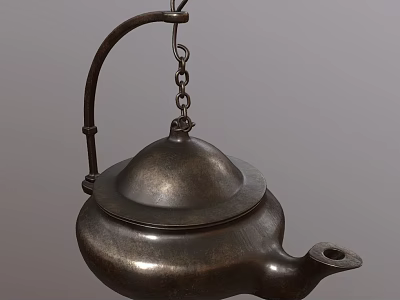 Vintage Bronze Ornament Decor Set with Hanging Teapot Shape Chain and Stand Design 3d model