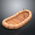 Brown Inflatable Boat With Wooden Slats Floor And Central Wooden Oar