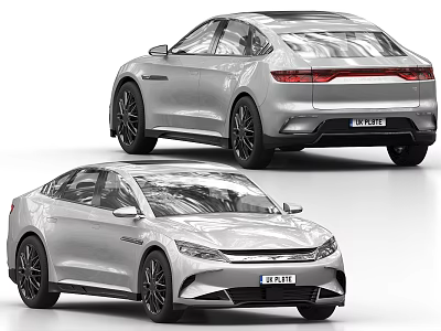 Two BYD Silver Sedans Front And Rear View Modern Electric Design 3d model