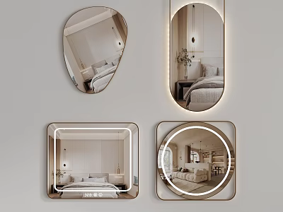 Various Shaped Mirrors with LED Lights and Metal Frames for Modern Interior Decor 3d model
