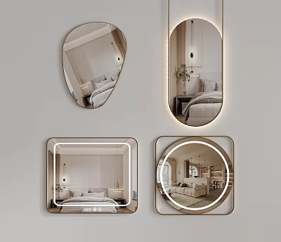 Various Shaped Mirrors with LED Lights and Metal Frames for Modern Interior Decor 3d model